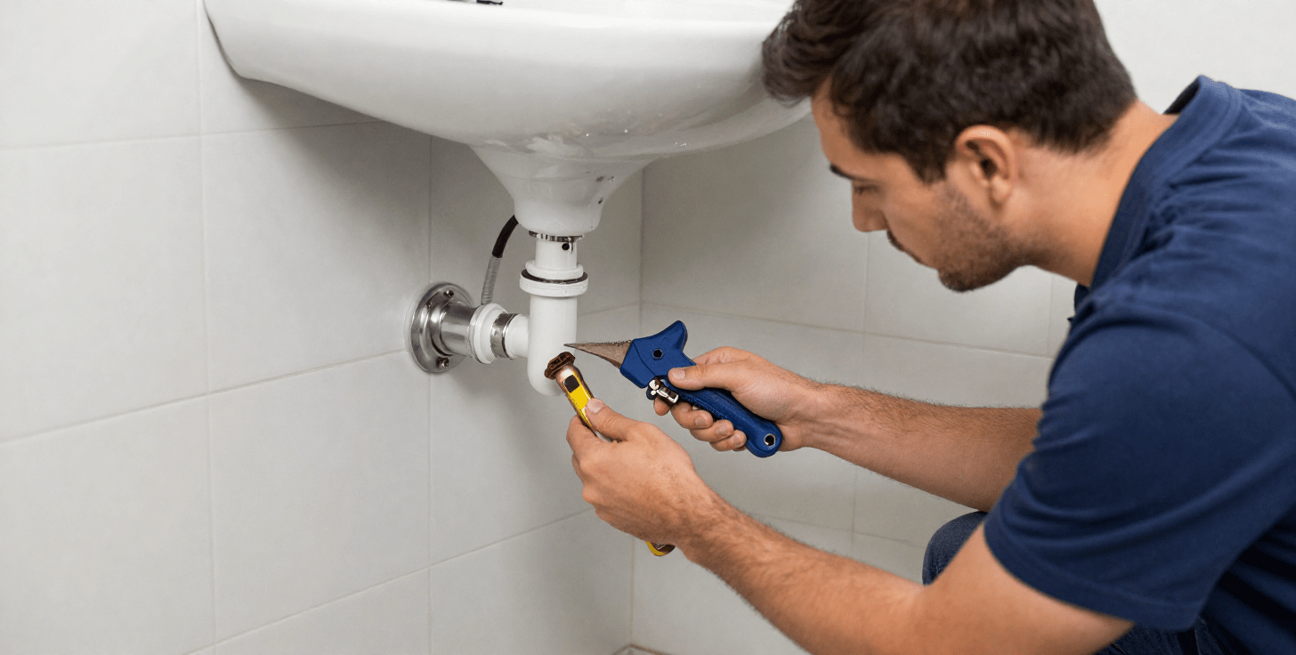 Plumber fixing pipe leak