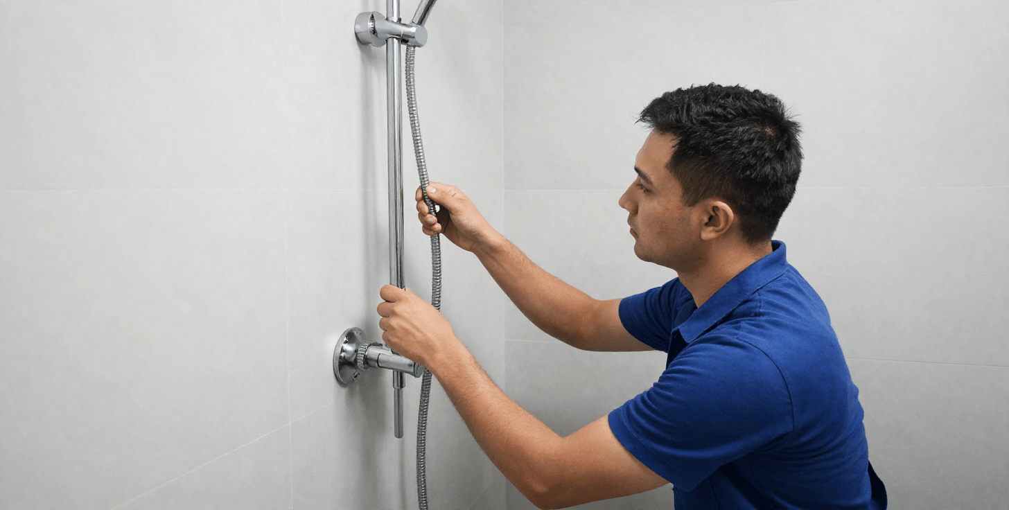 Plumber repairing shower fixtures