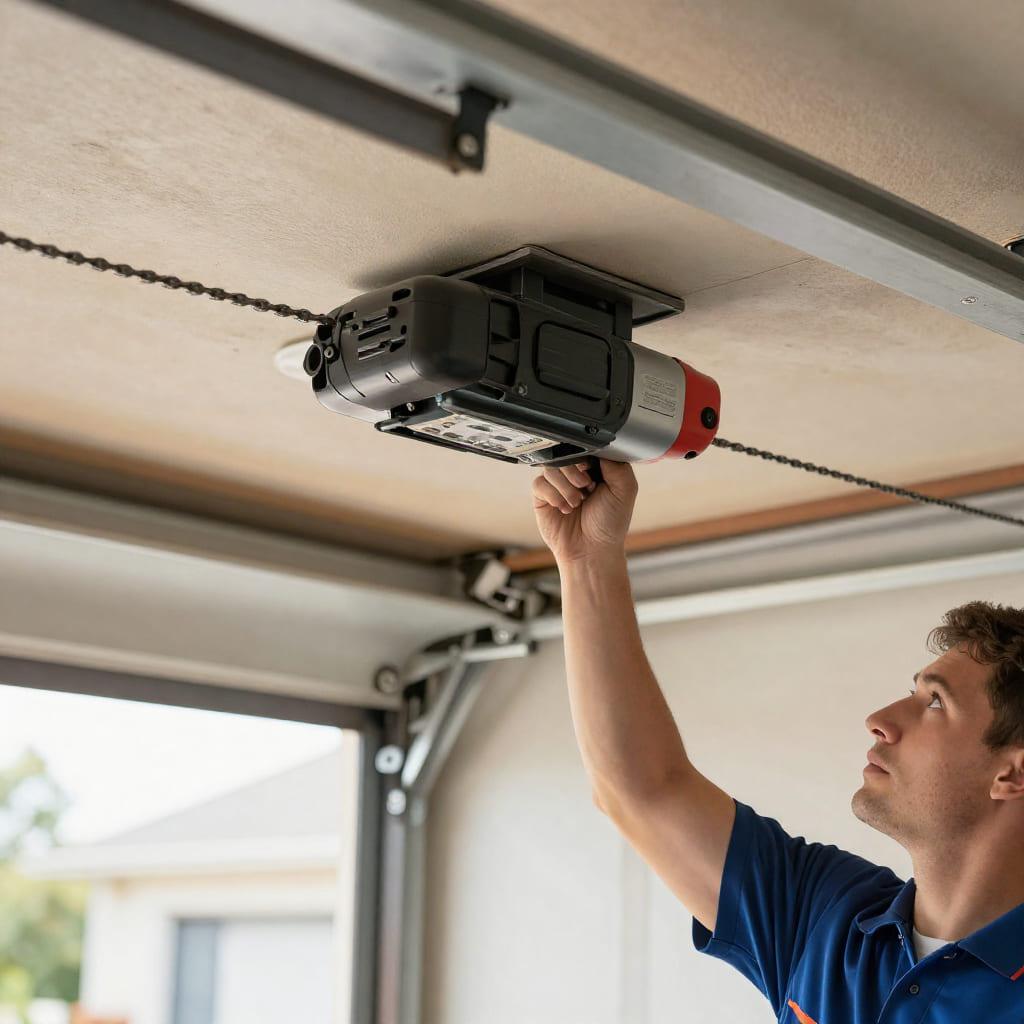Technician servicing commercial opener