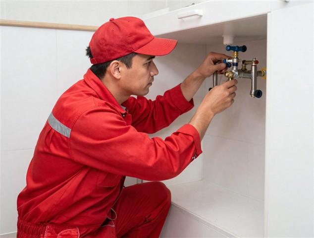 Plumber fixing pipes