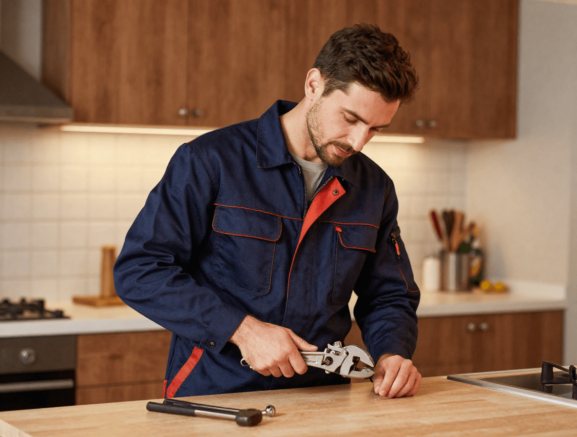 Professional plumber working at customer home