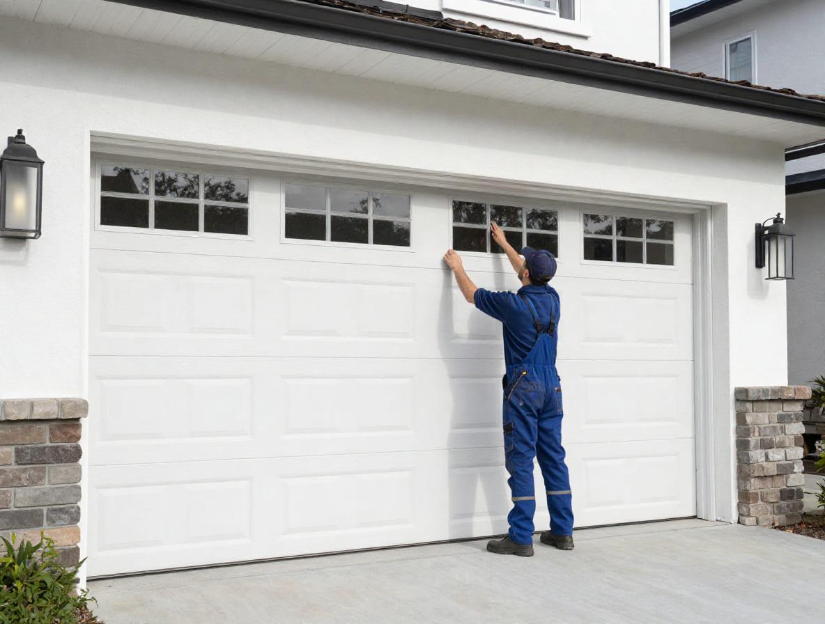 Garage door technician working on opener